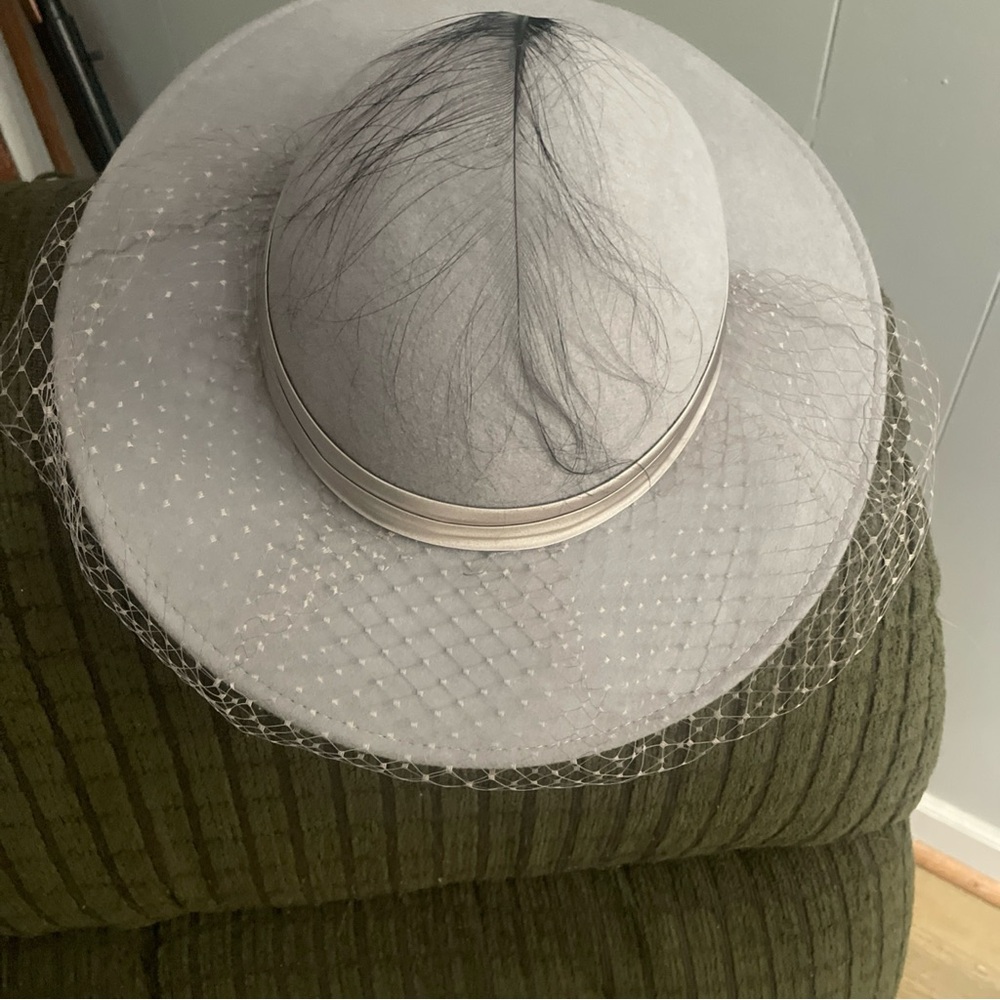 Vintage Lancaster Women’s Gray Wool Fedora Hat With Veil And Bow/Feather W/Box